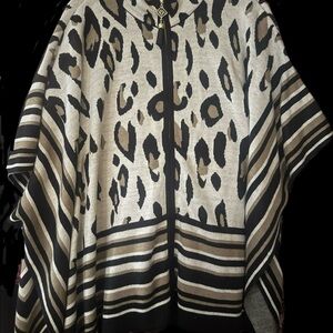 Anne Klein Black and Cream Patterned Poncho